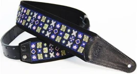 FIDEL FL22016E орнамент квадраты син.-желт./ чёрный - Ремень для гитары
