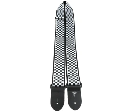 Perri's TWS-6547 - Ремень для гитары, Серия JACQUARD, Материал: жаккард, с кожаными концами, Рисунок: чёрно-белая клетка, Цвет: чёрно-белая клетка, Ши