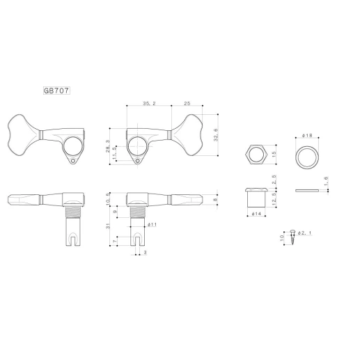 Колки для 4-х струнной бас-гитары Gotoh GB707 L4 CK фото 2