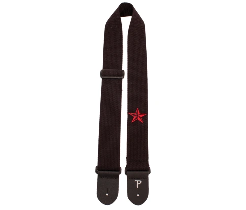 Perri's CWSEMB-7098 - Ремень для гитары, Серия COTTON, Материал: хлопок, Рисунок: красная звезда, Цвет: чёрный, Ширина ремня: 5 см, Длина: 99 - 147 см фото 1