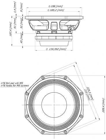 EIGHTEEN SOUND 8NMB750/8 - 8' динамик среднебасовый, неодим, 8 Ом, 250 Вт AES, 93,5 дБ, 56...7000 Гц фото 5