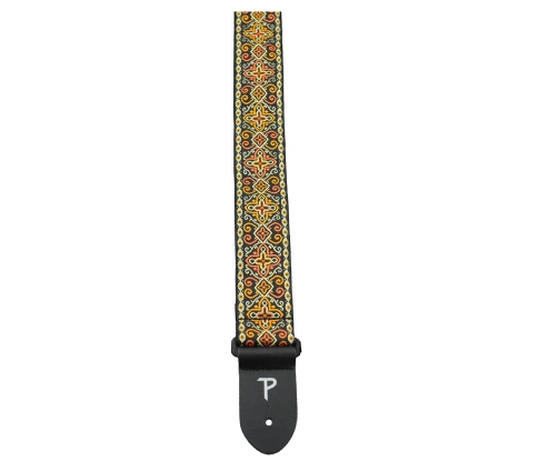 Perri's TWS-6726 - Ремень для гитары, Серия JACQUARD, Материал: жаккард, с кожаными концами, Рисунок: жаккардовый, Цвет: оранжевый/чёрный, Ширина ремн фото 1