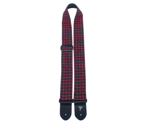 Perri's TWS-7064 - Ремень для гитары, Серия JACQUARD, Материал: жаккард, с кожаными концами, Рисунок: клетка, Цвет: красный/чёрный, Ширина ремня: 5 см фото 1
