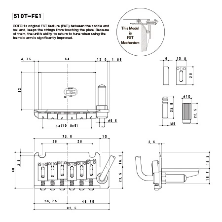 Двусторонний бридж тремоло для электрогитары Gotoh 510T-FE1 B фото 2