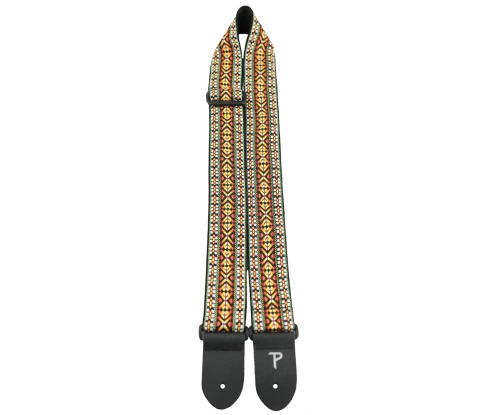 Perri's TWS-7035 - Ремень для гитары, Серия JACQUARD, Материал: жаккард, с кожаными концами, Рисунок: Hootenanny, Цвет: красный/белый/жёлтый, Ширина р фото 1