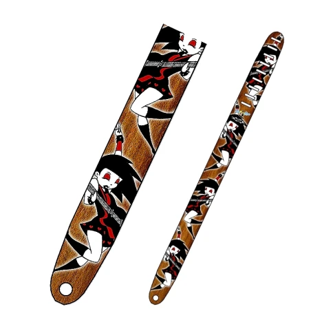 PERRI'S P25TJ-660 TATTOO JOHNNY - кожаный ремень (2,5') для гитары (Tatoo Johnny-девочка с гитарой) фото 1