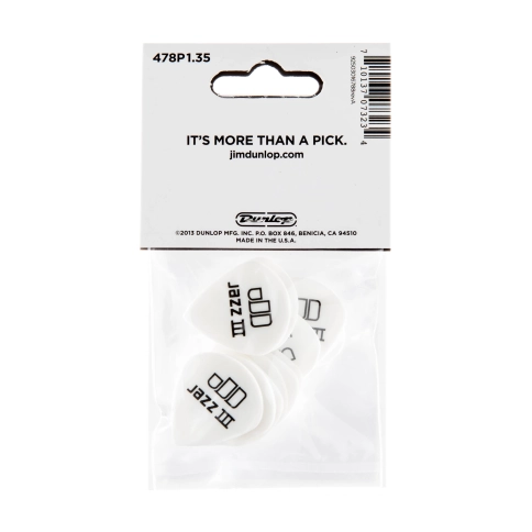 478P1.35 Tortex White Jazz III Медиаторы 12шт, толщина 1,35мм, Dunlop фото 4