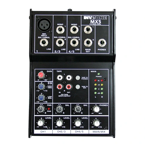 INVOTONE MX5 - микшерный пульт, 1 микрофонный вход, ,XLR и балансный Jack,2 стерео входа фото 2
