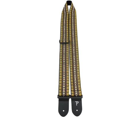 Perri's TWS-7034 - Ремень для гитары, Серия JACQUARD, Материал: жаккард, с кожаными концами, Рисунок: Hootenanny, Цвет: коричневый/жёлтый, Ширина ремн фото 1