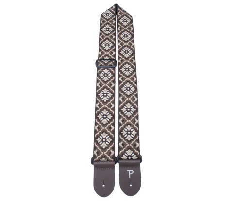 Perri's TWS-7066 - Ремень для гитары, Серия JACQUARD, Материал: жаккард, с кожаными концами, Рисунок: геометрические цветы, Цвет: коричневый, Ширина р фото 1