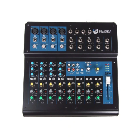 INVOTONE MiX .12USB - микшерный пульт, 4 микрофонных входа, 4 стереовхода TRS, 3-х полосный эквалайз фото 2