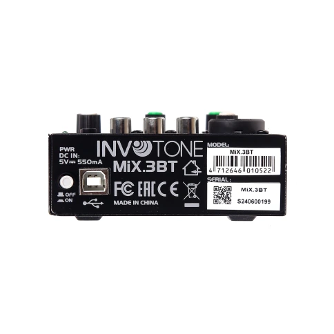 INVOTONE MiX .3BT - микшерный пульт, 1 микрофонный вход, стереопара RCA, двухполосный эквалайзер фото 3