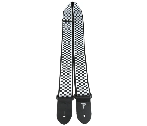 Perri's TWS-6547 - Ремень для гитары, Серия JACQUARD, Материал: жаккард, с кожаными концами, Рисунок: чёрно-белая клетка, Цвет: чёрно-белая клетка, Ши фото 1