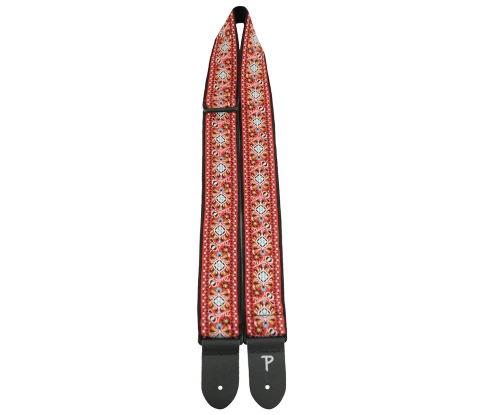 Perri's TWS-7032 - Ремень для гитары, Серия JACQUARD, Материал: жаккард, с кожаными концами, Рисунок: Red Hindi, Цвет: Red Hindi, Ширина ремня: 5 см,  фото 1